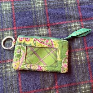 Vera Bradley Green Paisley ID Wallet with Key Ring